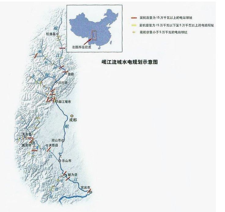 岷江流域水电规划示意图