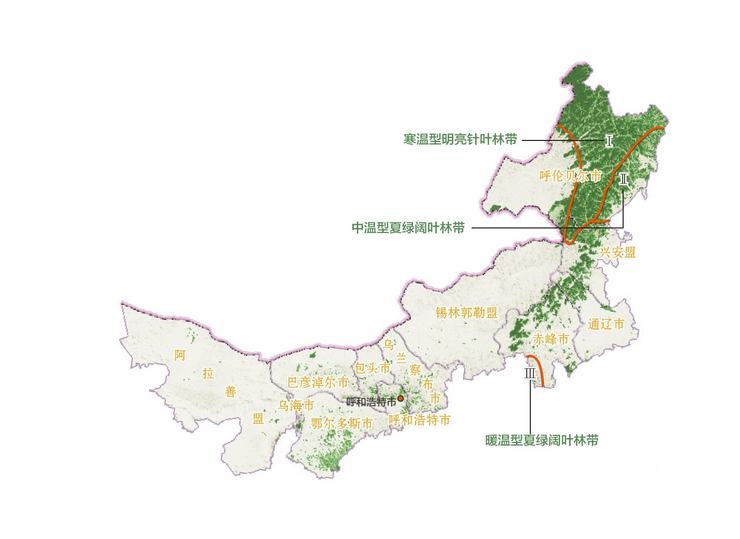 内蒙古自治区的森林植被地带性以及森林分布图