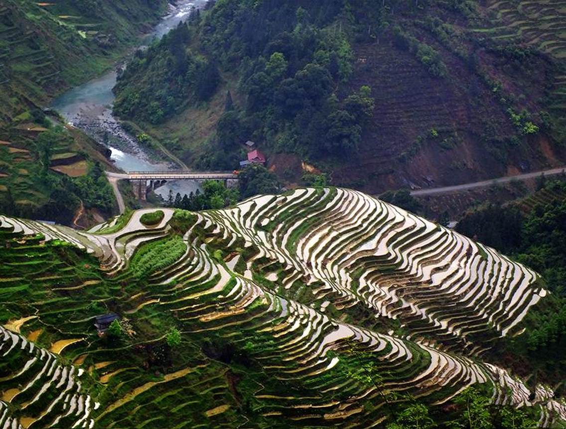 层层梯田数百上千，层层叠叠，顺山环绕，气概非凡，蔚为壮观，形成独具特色的山区田园自然风光，素有“梯田之乡”美称