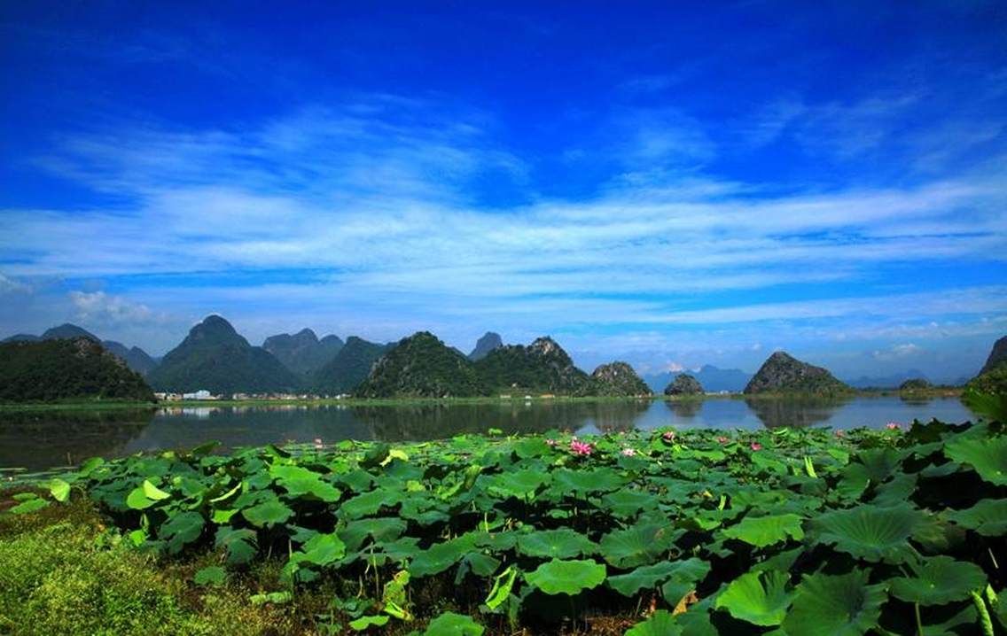 云南丘北普者黑湿地公园,景区湖泊干线长21公里