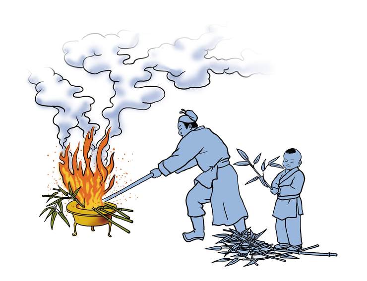 人们过年燃放的"爆竹"就是直接把竹子放进火盆里烧,听竹子受热爆裂时