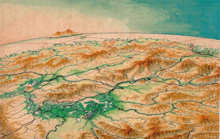 左下角为鄱阳,洞庭两湖盆地,台湾岛凸显于地平线上.