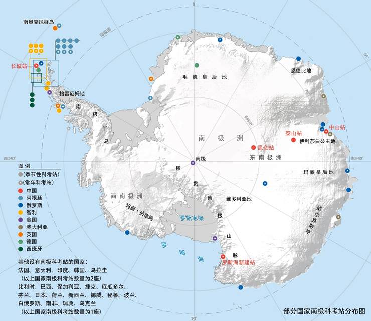 图为部分国家南极科考站的分布.