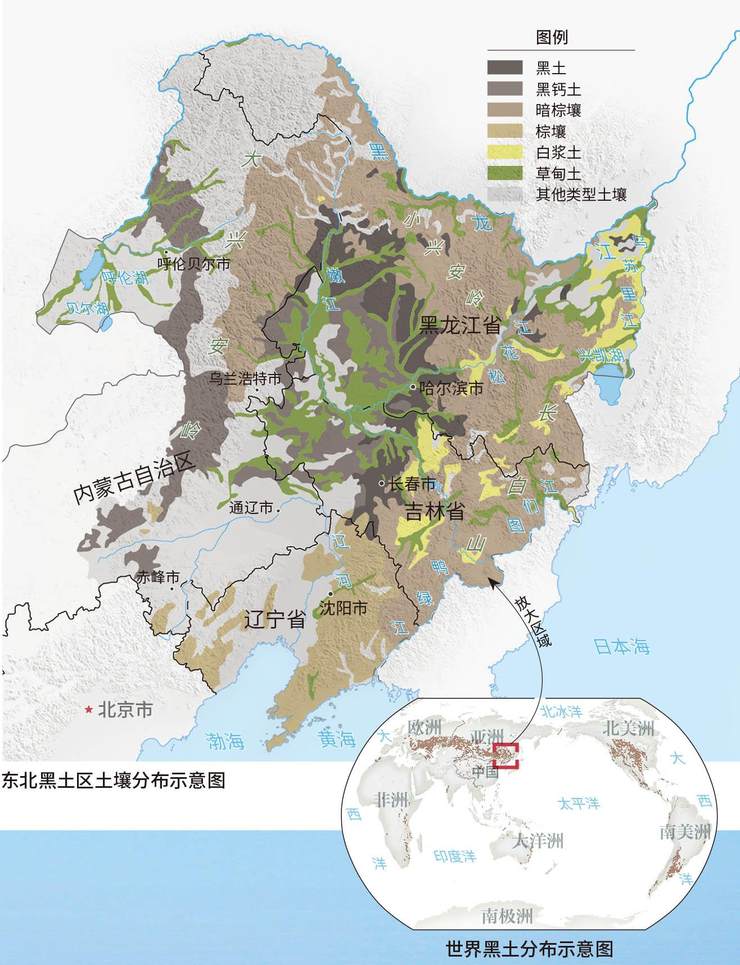 东北黑土区土壤分布示意图